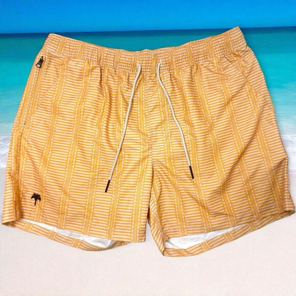 EUC OAS Golden Striped Swim Trunks Retro Sunset Scandinavian Beach Shorts XXL - Picture 1 of 8